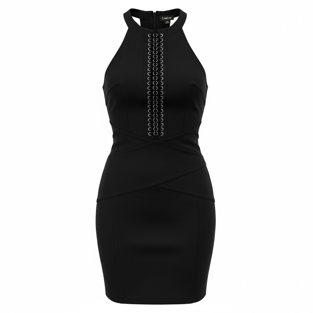 Black Lace-Up Front Halter Bodycon Mini Dress XS